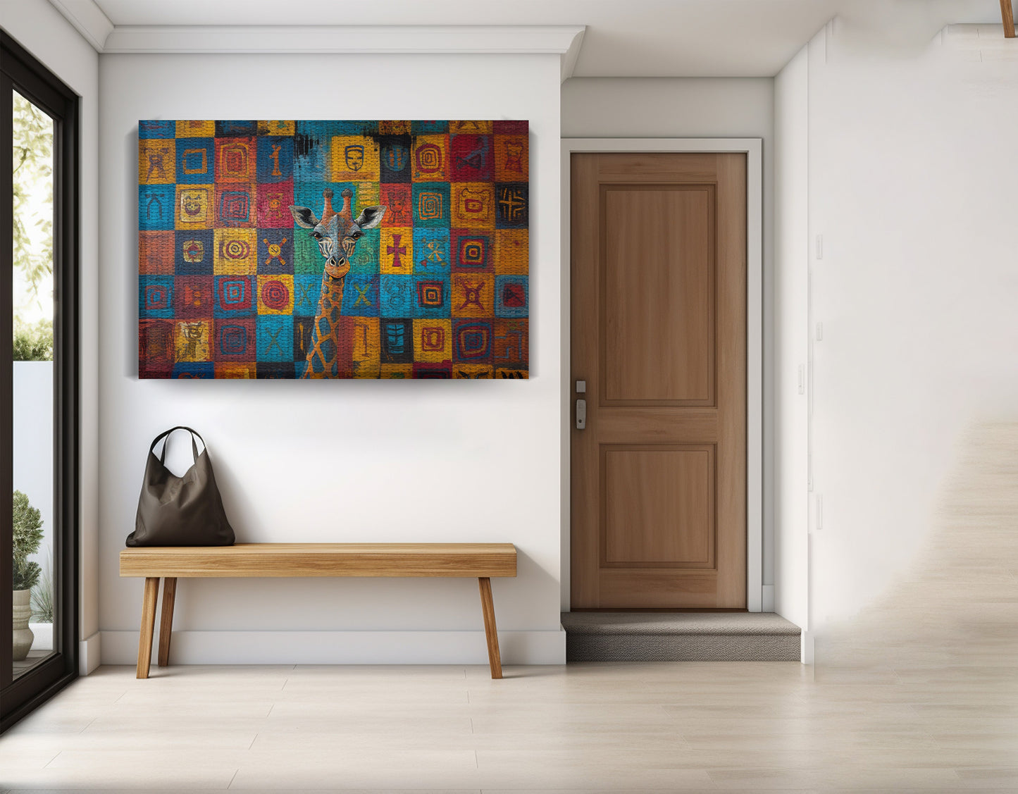 Blue Patchwork Giraffe Black African American canvas print view 17
