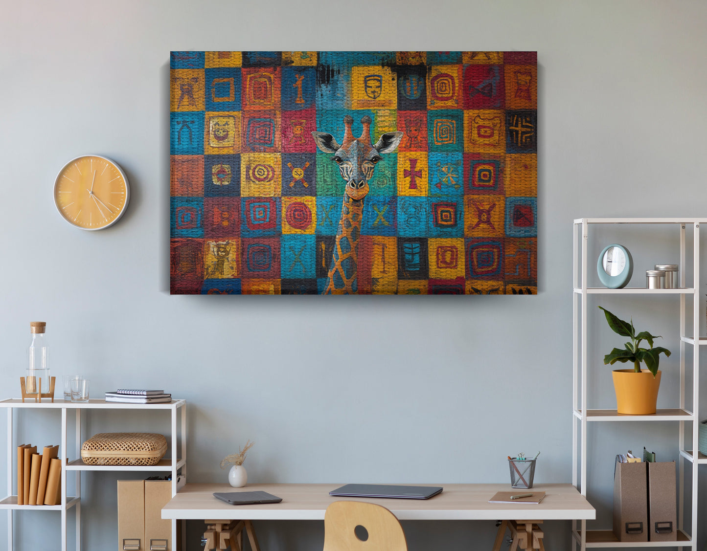 Blue Patchwork Giraffe Black African American canvas print view 18