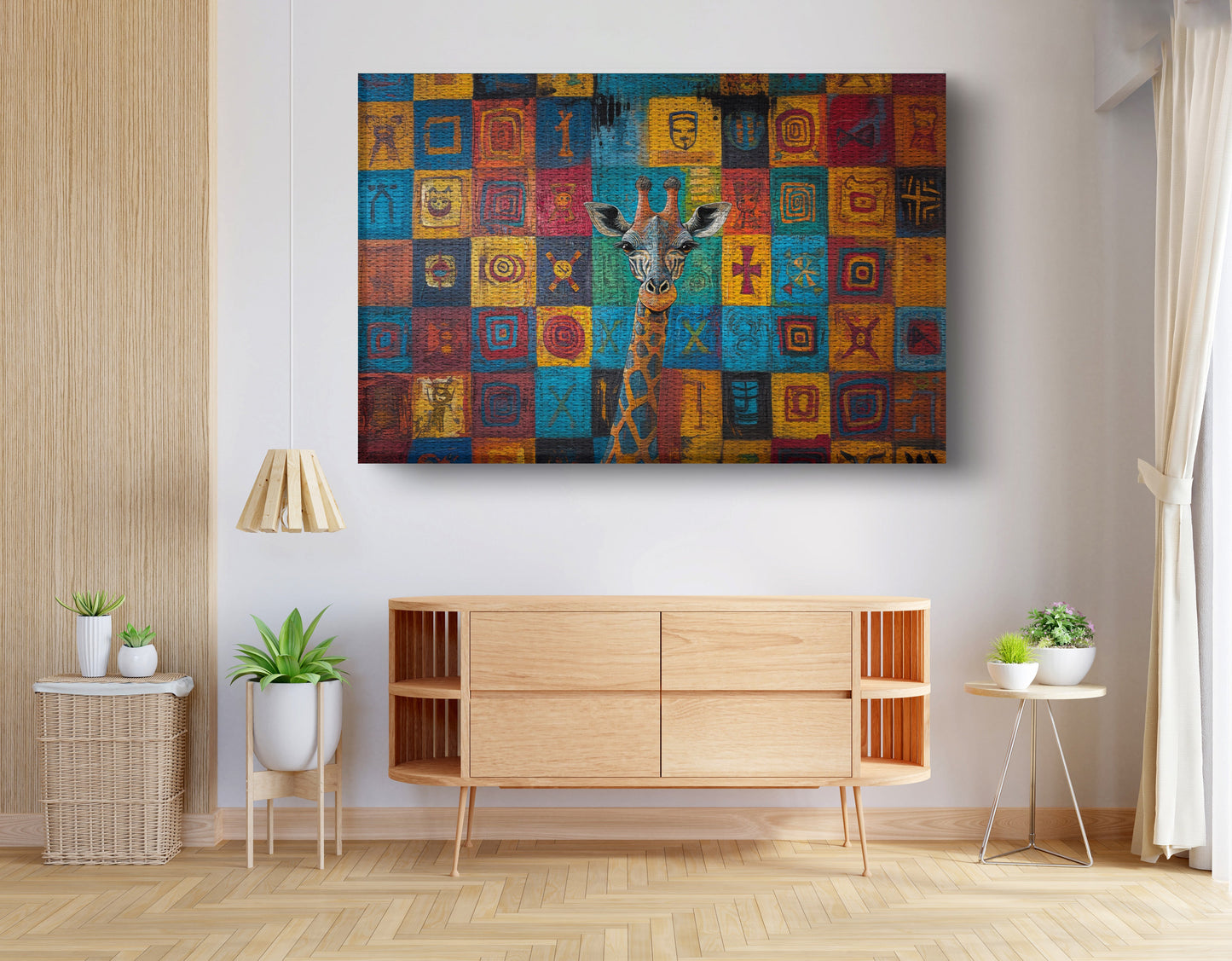 Blue Patchwork Giraffe Black African American canvas print view 14
