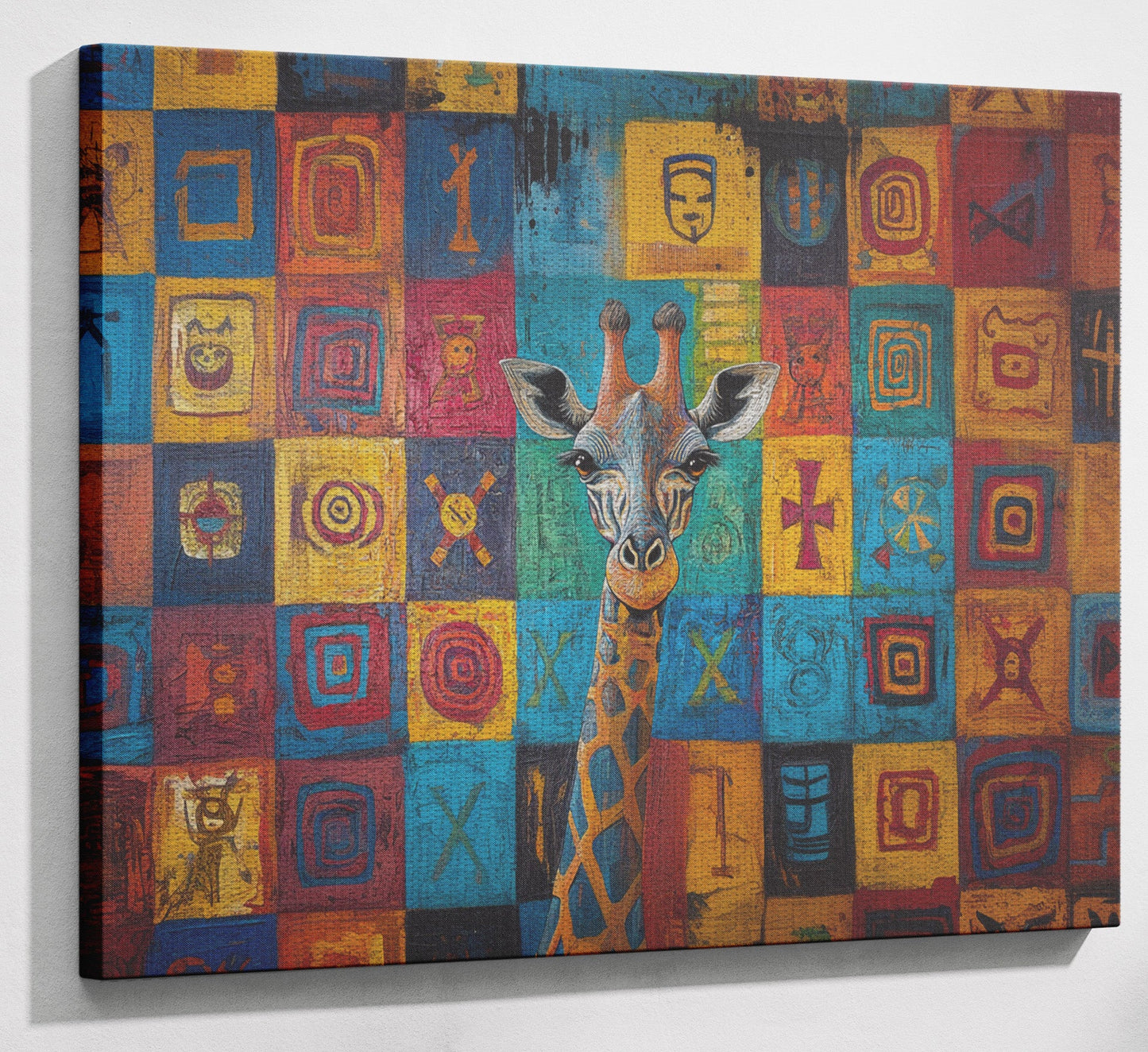 Blue Patchwork Giraffe Black African American canvas print view 13