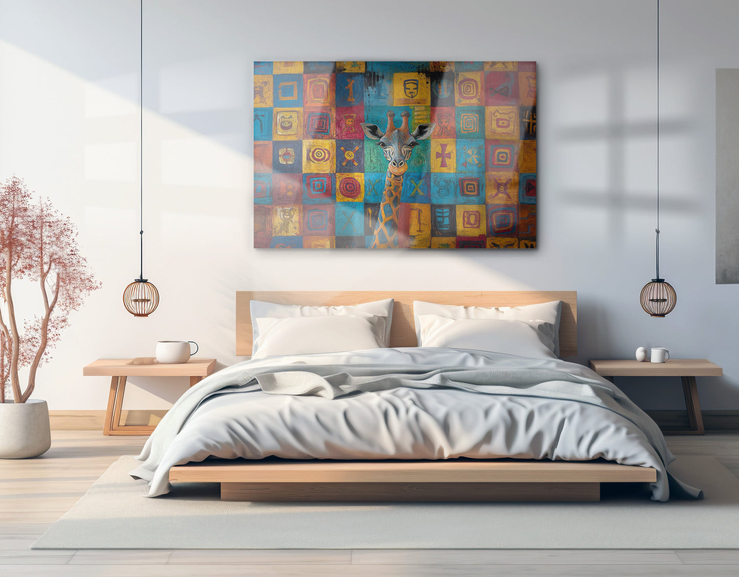 Blue Patchwork Giraffe Black African American canvas print view 21