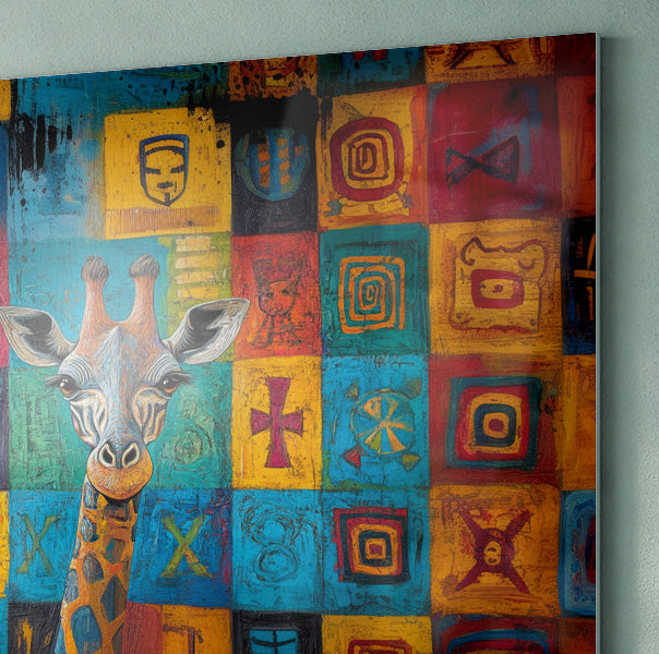 Blue Patchwork Giraffe Black African American canvas print view 22