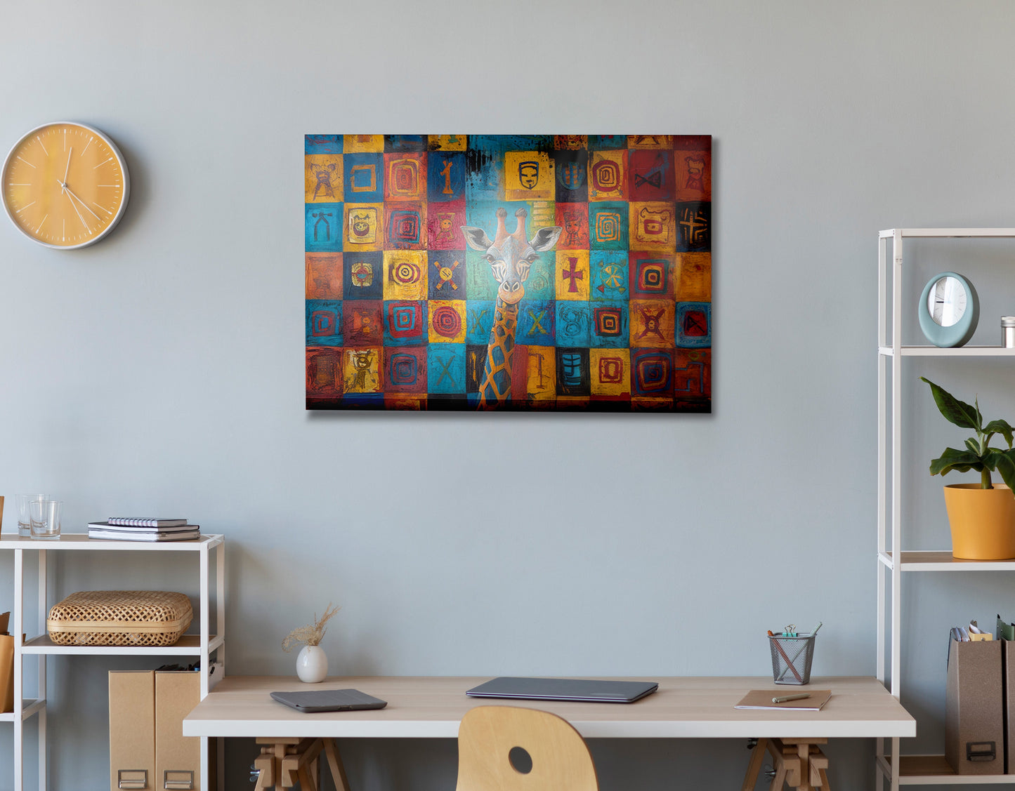 Blue Patchwork Giraffe Black African American canvas print view 24