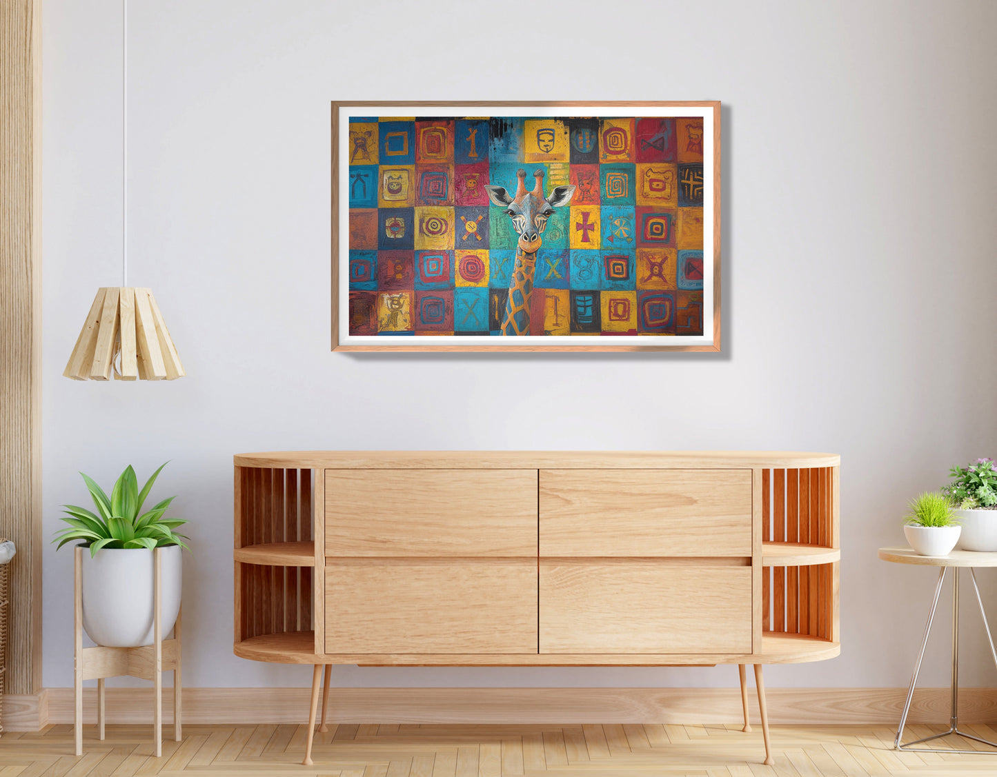 Blue Patchwork Giraffe Black African American canvas print view 80