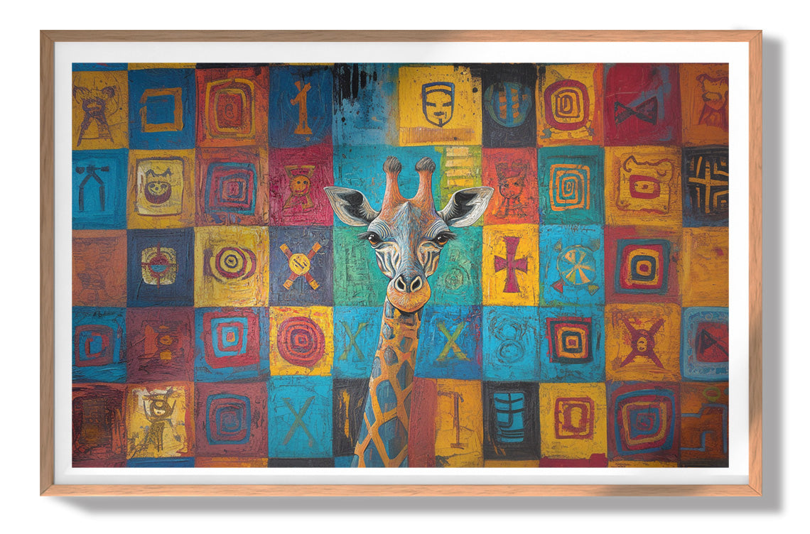 Blue Patchwork Giraffe Black African American canvas print view 79