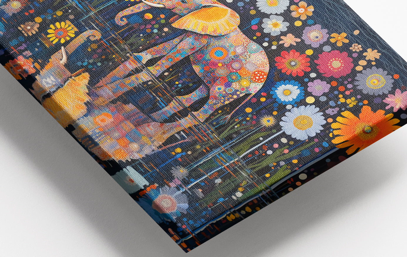 Close-up of Elephant Floral Night African American canvas print detail