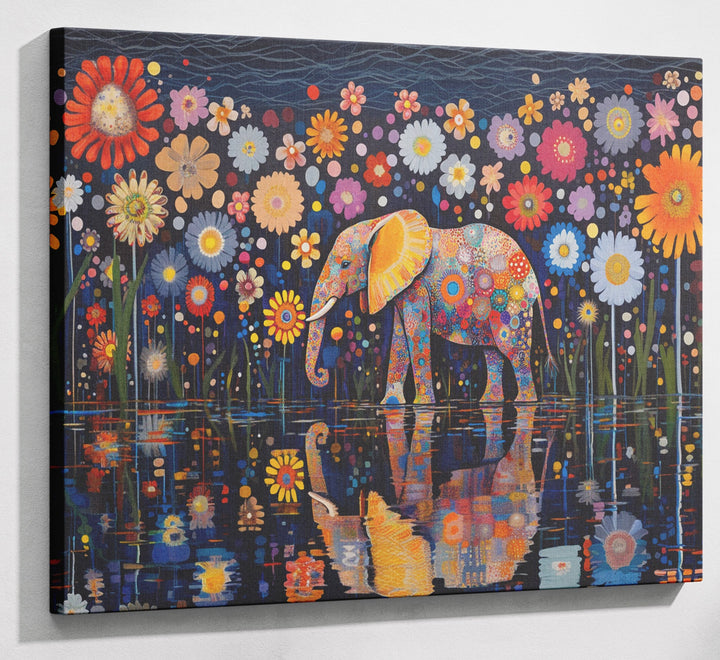 Elephant Floral Night African American canvas print canvas print with visible wall art format
