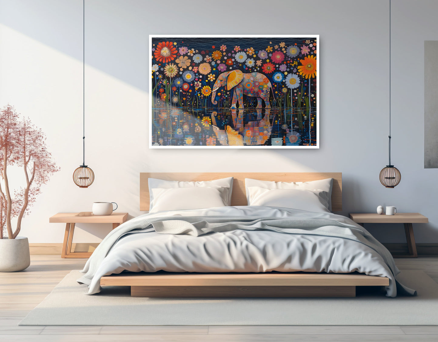 Elephant Floral Night African American canvas print artwork view