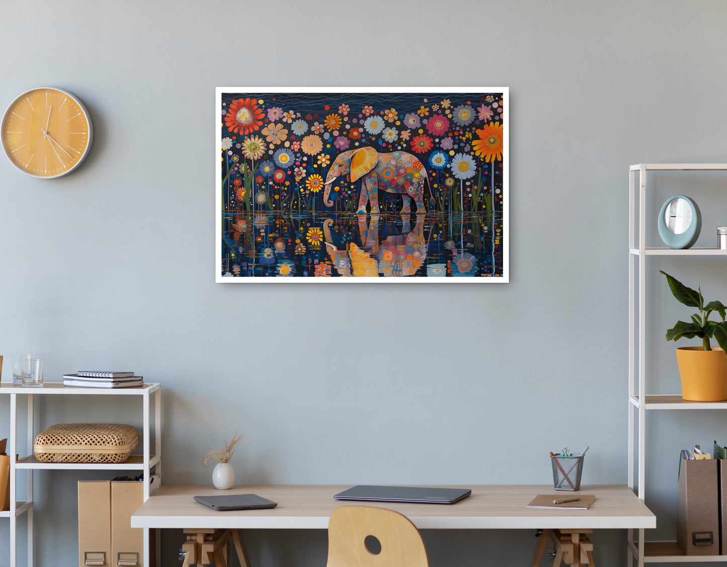Elephant Floral Night African American canvas print print view