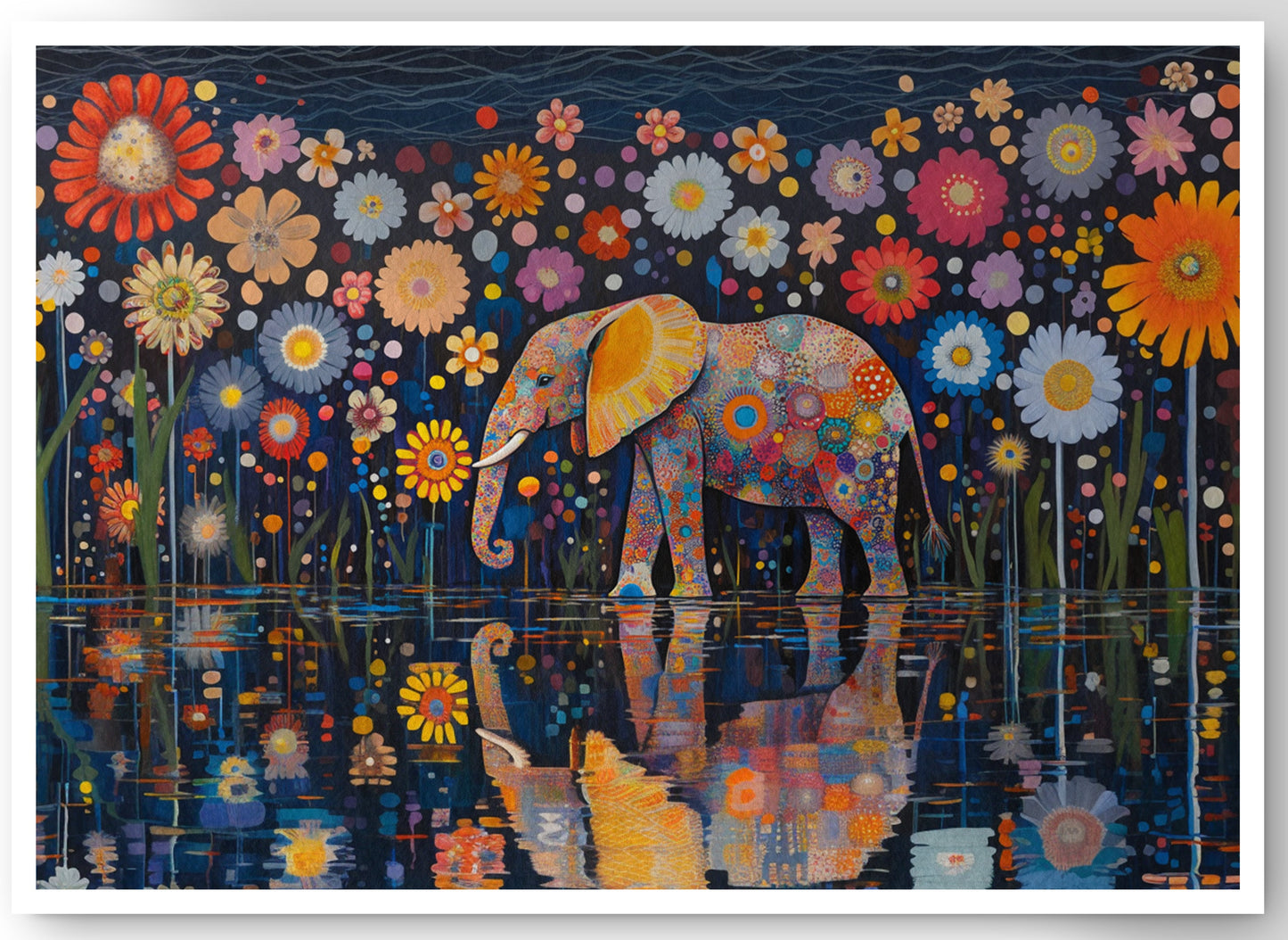 Elephant Floral Night African American canvas print by MoomZee Artwork