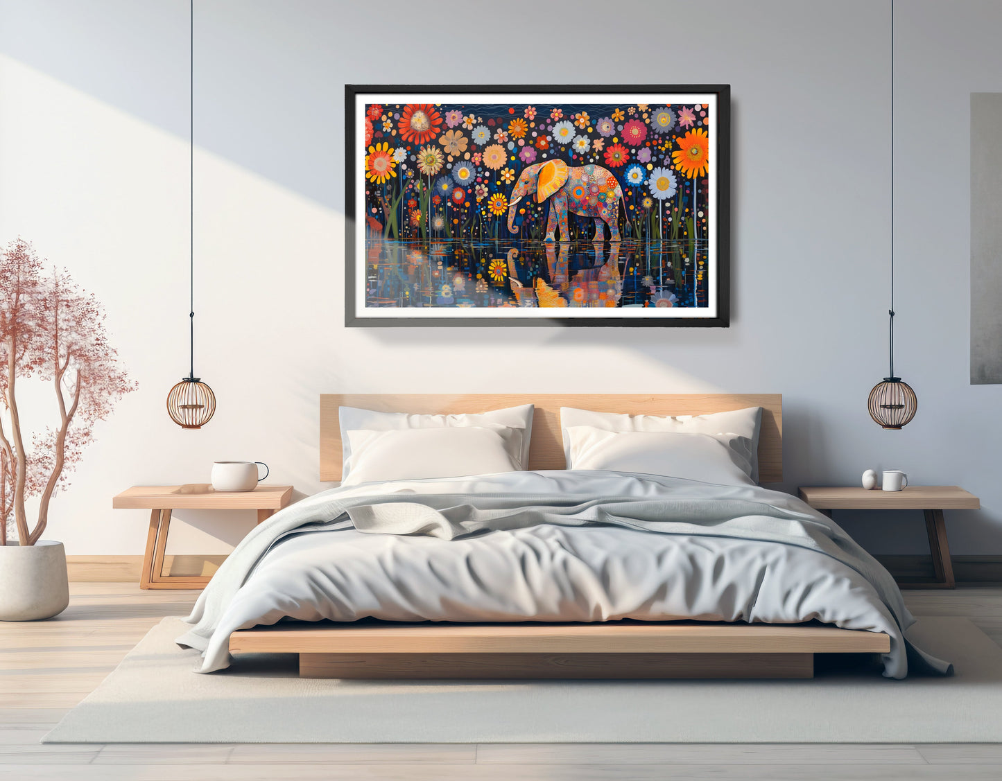 Elephant Floral Night African American canvas print view 69
