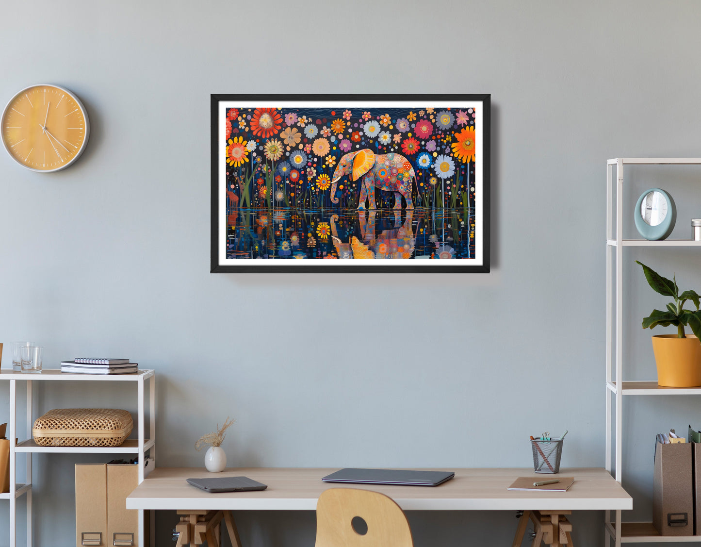 Elephant Floral Night African American canvas print view 72