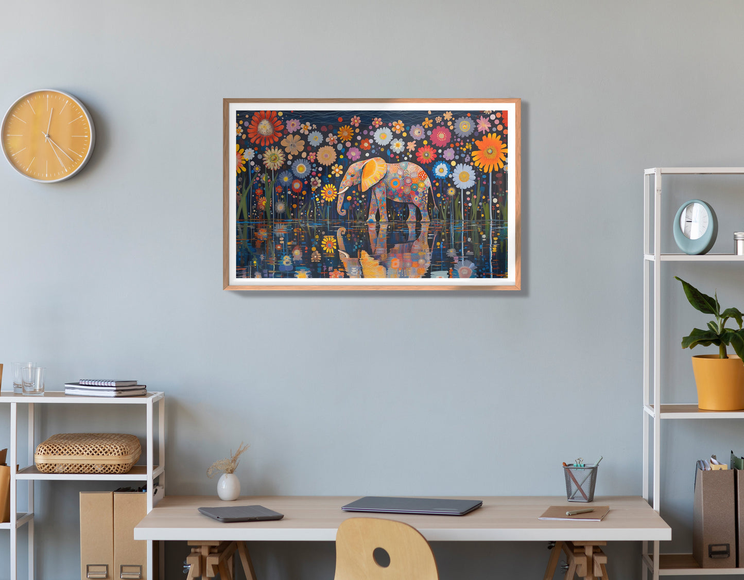 Elephant Floral Night African American canvas print view 84