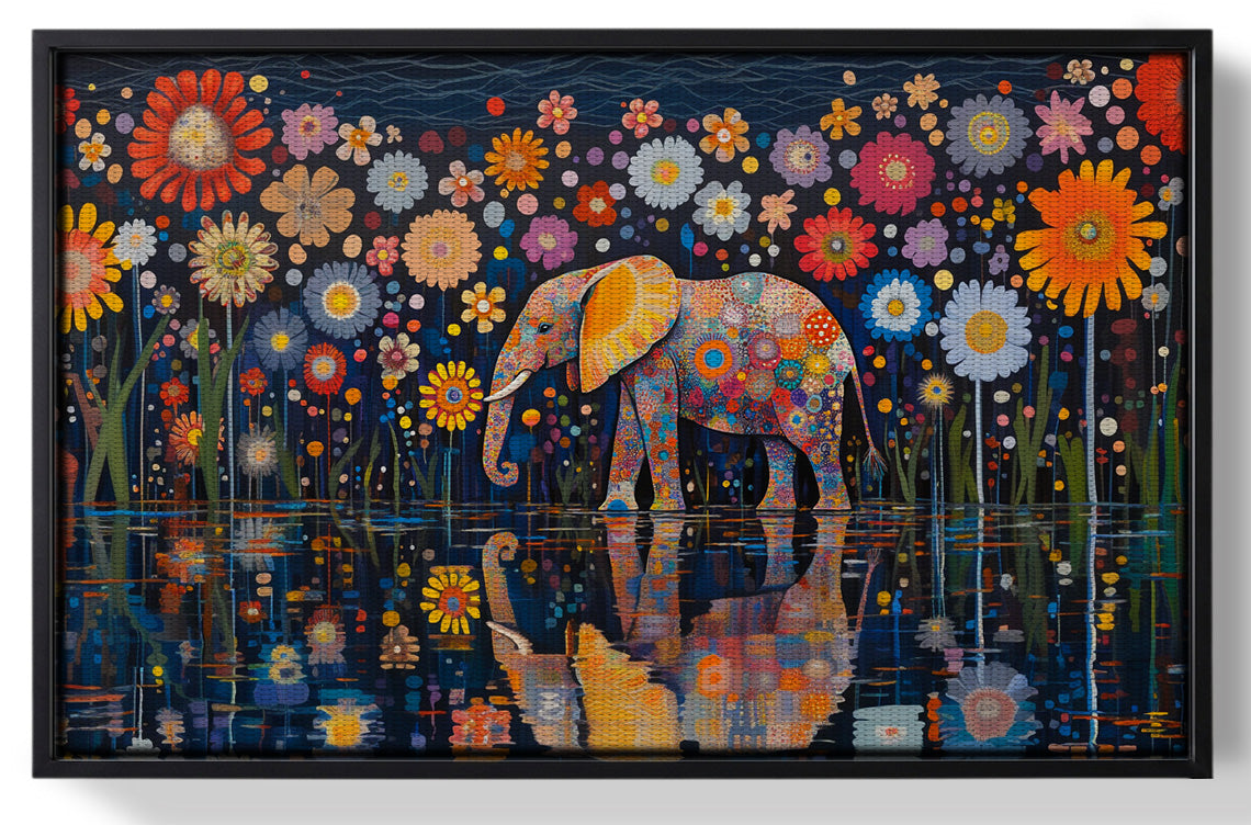 Framed Elephant Floral Night African American canvas print for home decor
