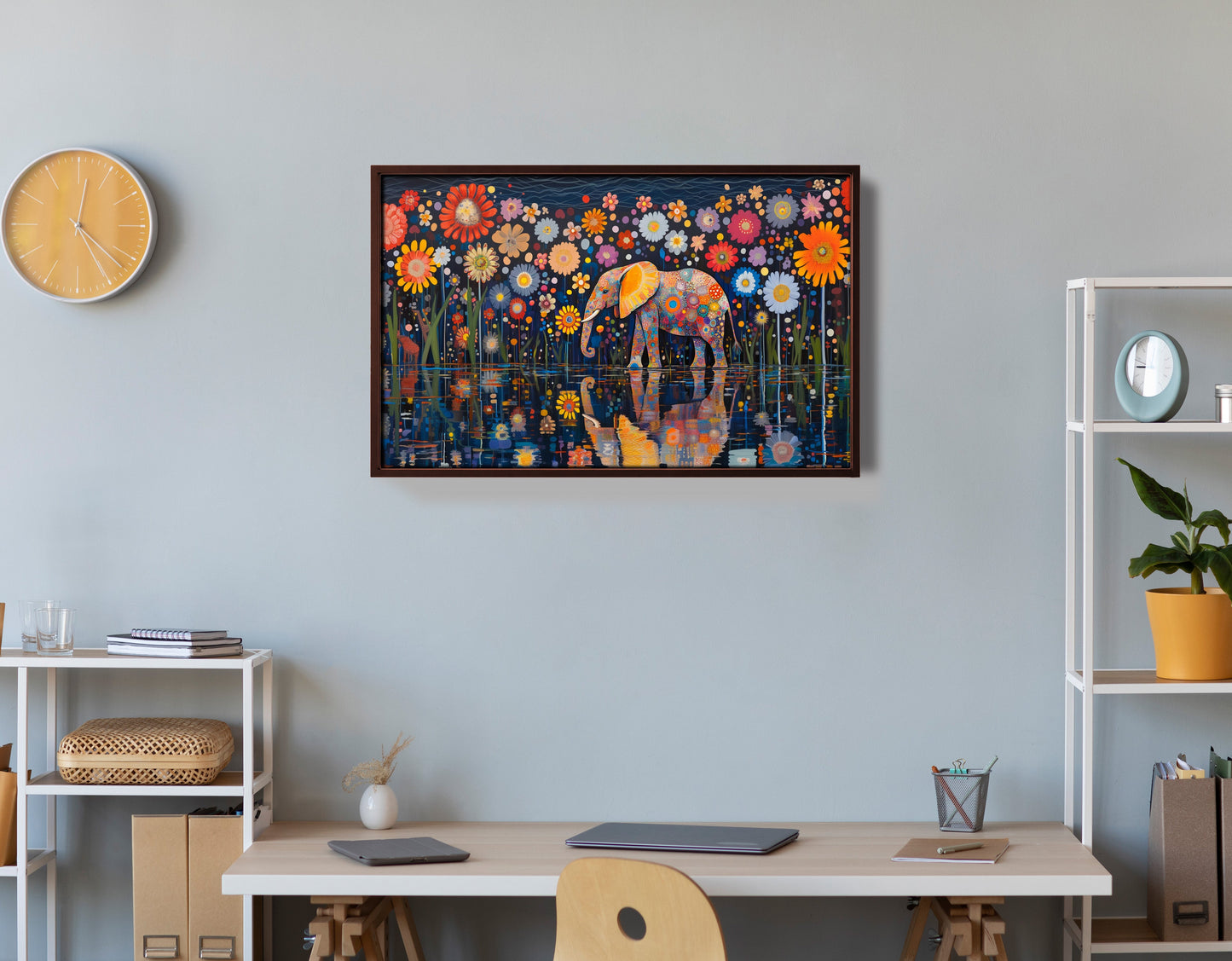 Elephant Floral Night African American canvas print view 36