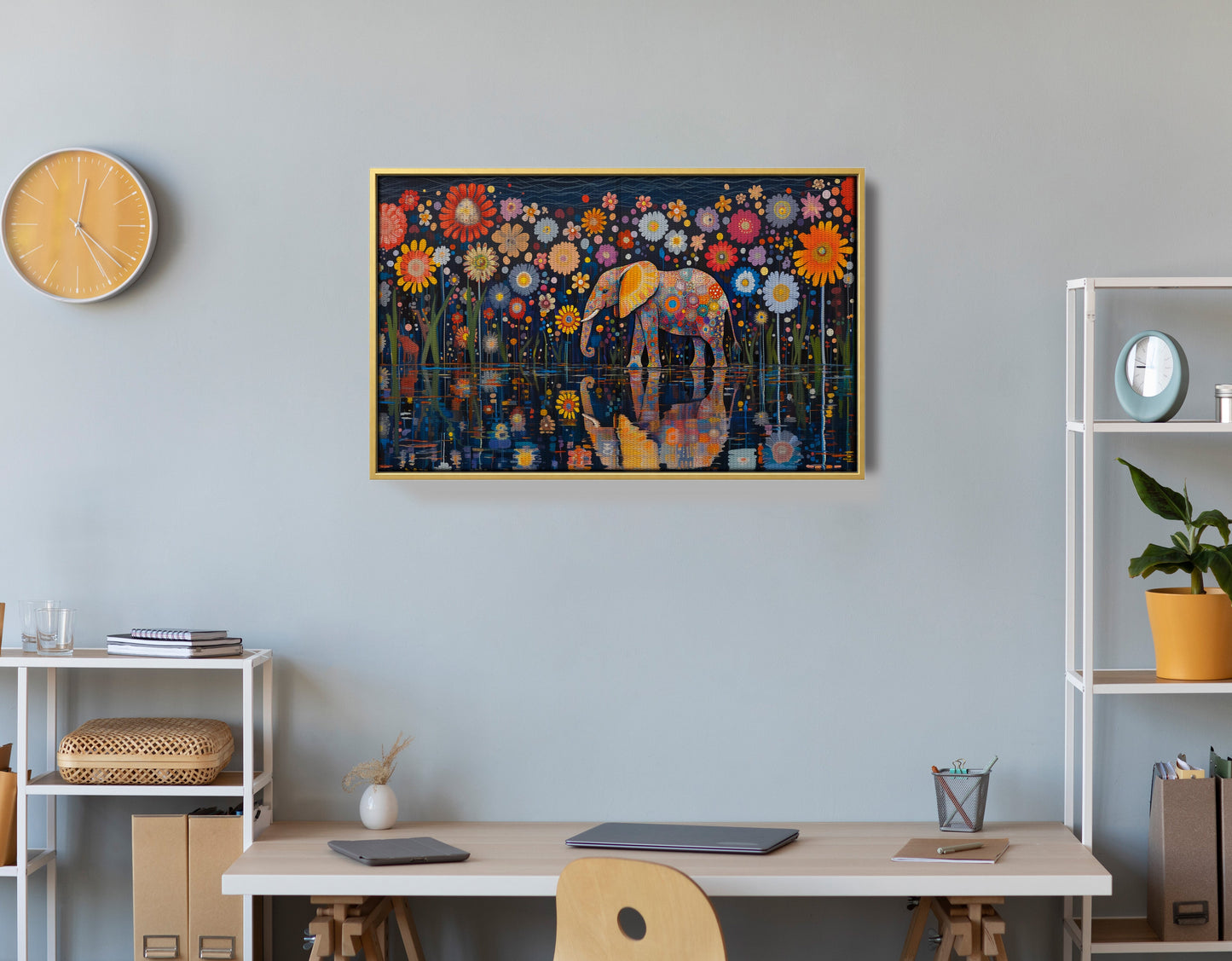 Elephant Floral Night African American canvas print view 42