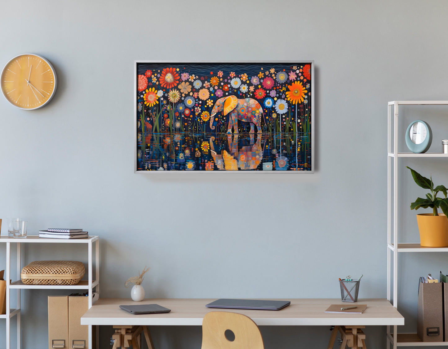 Elephant Floral Night African American canvas print view 60