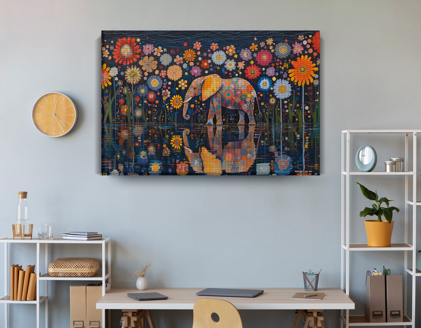 Elephant Floral Night African American canvas print view 18