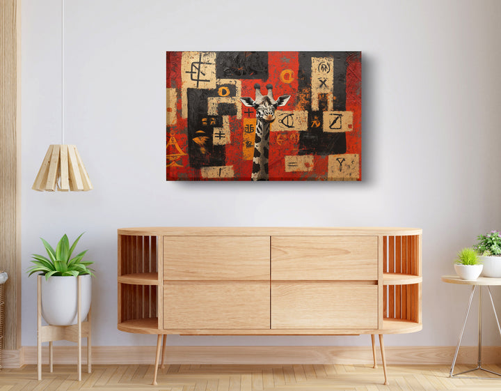 Red Tribal Giraffe African American Wall Art