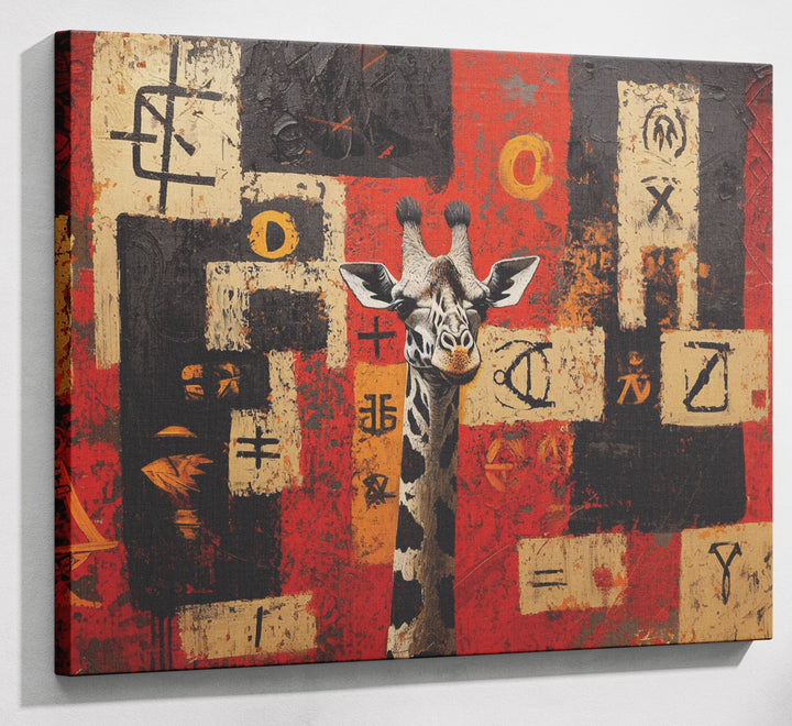 Red Tribal Giraffe African American canvas print canvas print with visible wall art format