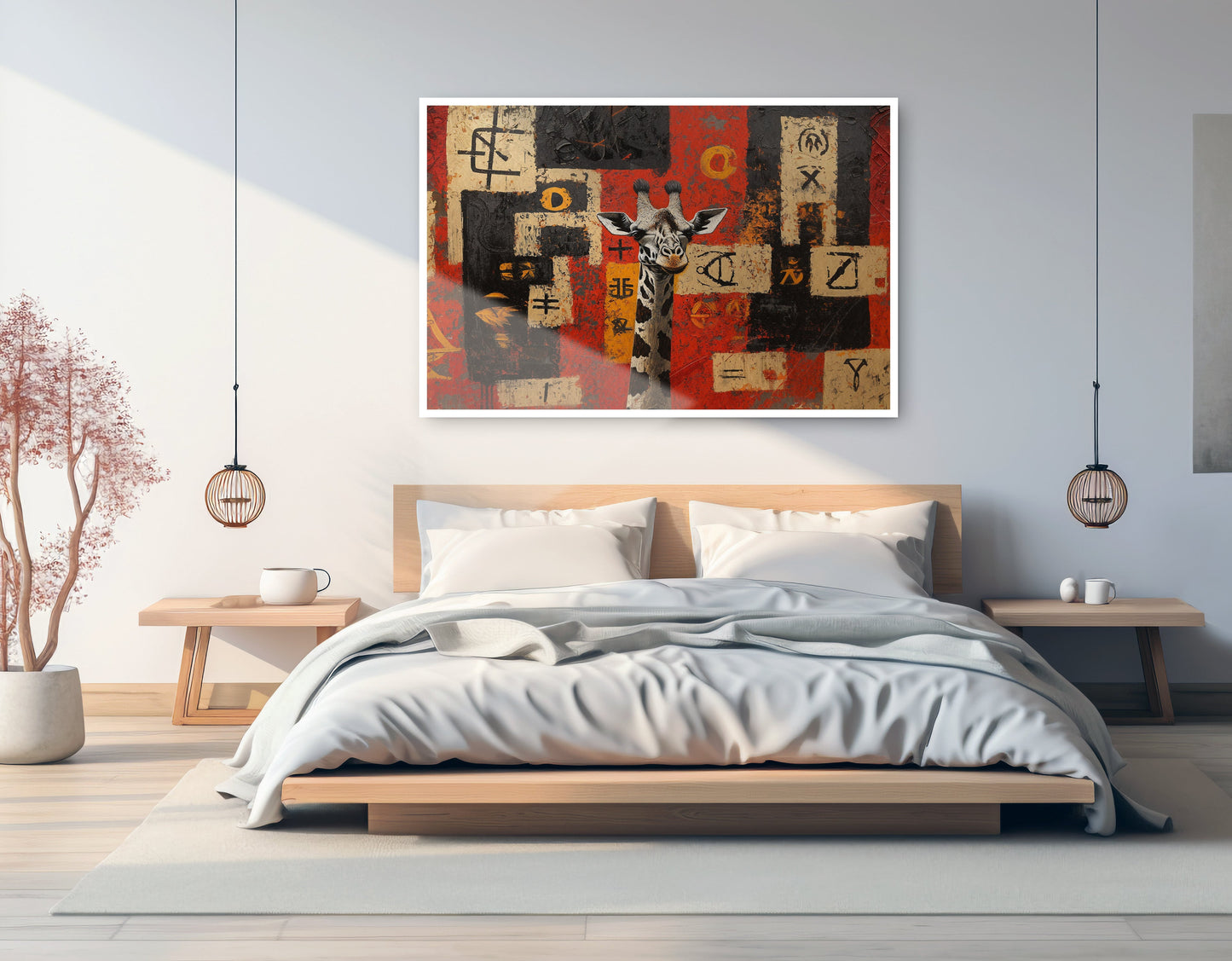 Red Tribal Giraffe African American canvas print artwork view
