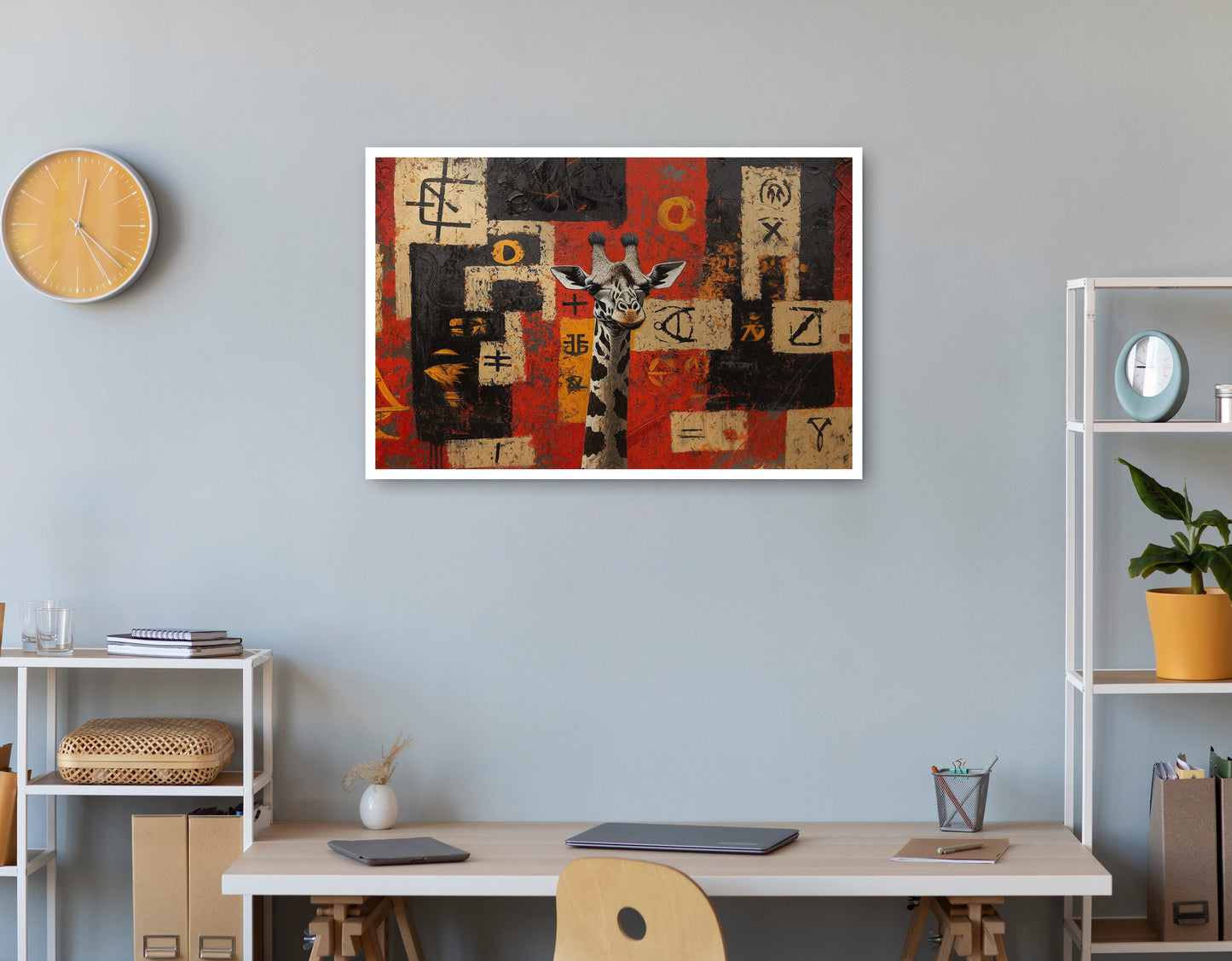 Red Tribal Giraffe African American canvas print print view