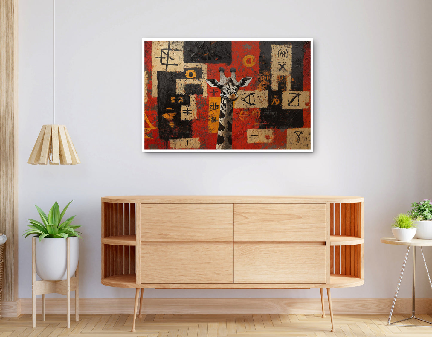 Alternate view of Red Tribal Giraffe African American canvas print
