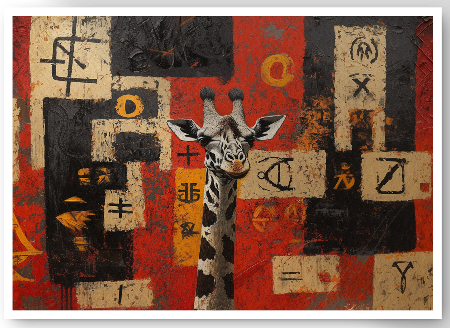 Red Tribal Giraffe African American canvas print by MoomZee Artwork