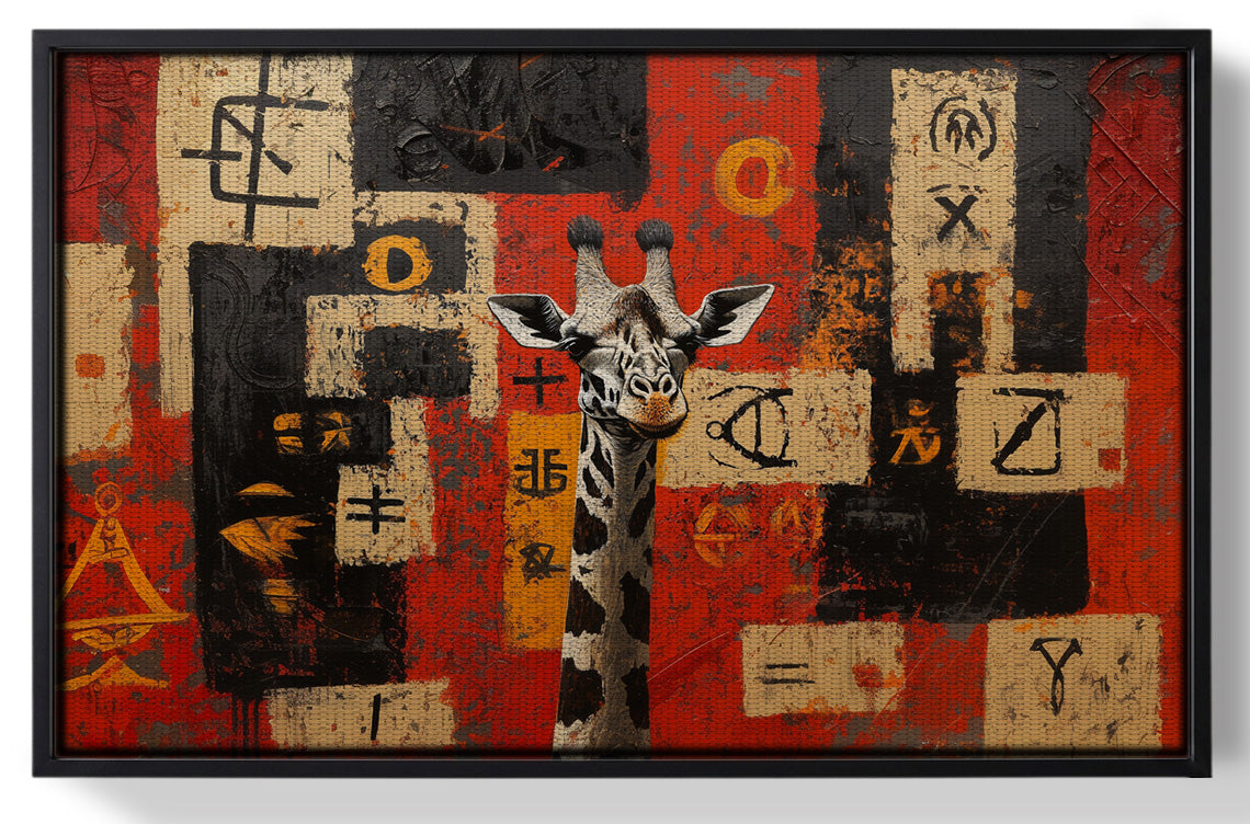 Framed Red Tribal Giraffe African American canvas print for home decor