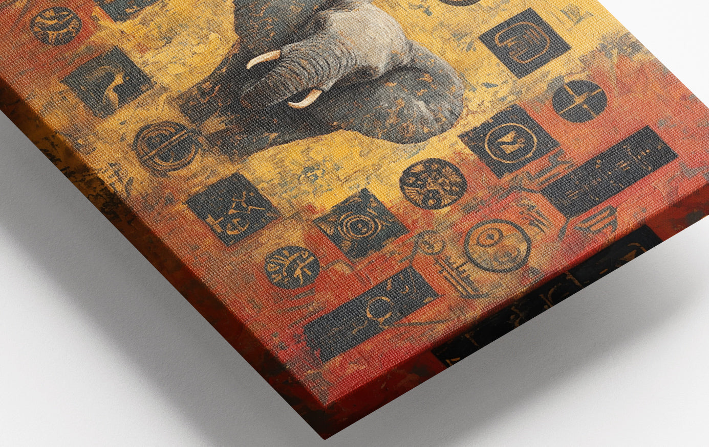 Close-up of Elephant Tribal Gold Black African American canvas print detail