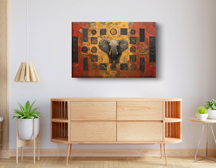 Elephant Tribal Gold Black Wall Art