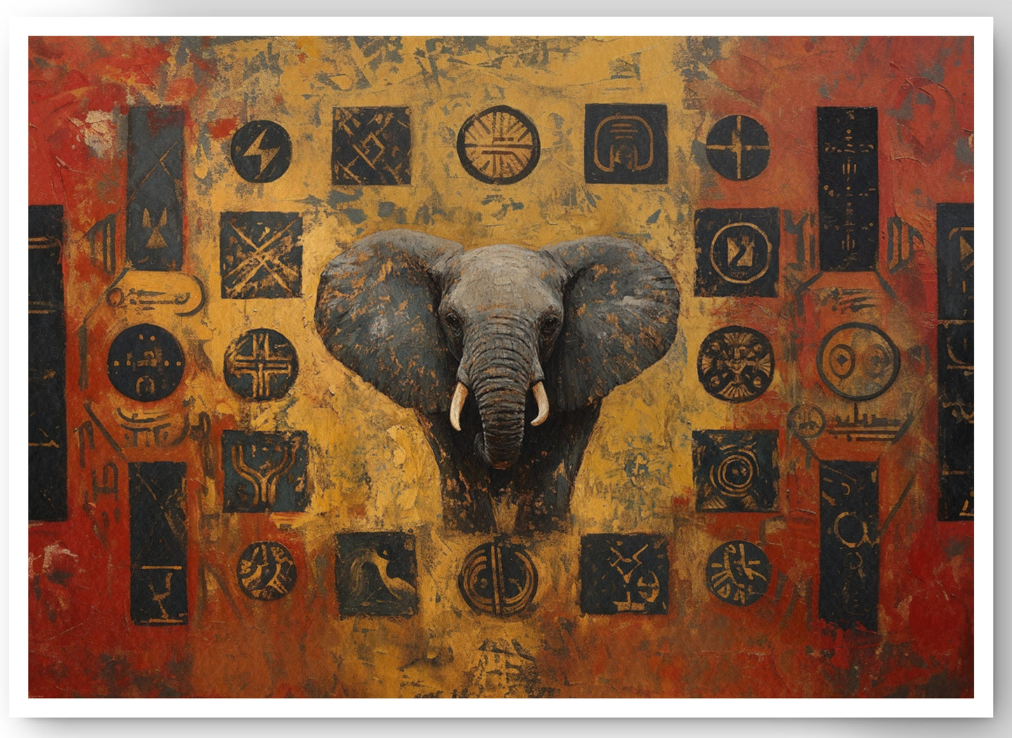 Elephant Tribal Gold Black African American canvas print by MoomZee Artwork