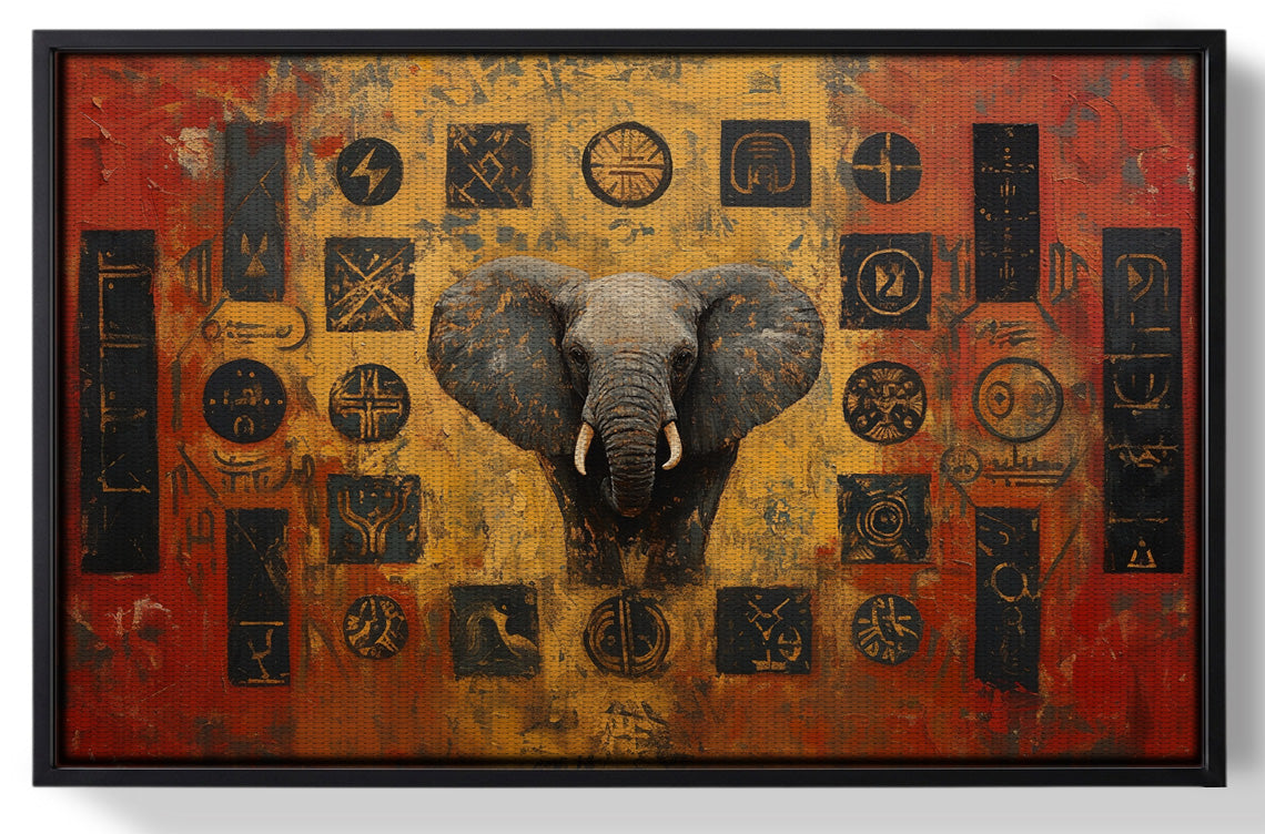 Framed Elephant Tribal Gold Black African American canvas print for home decor