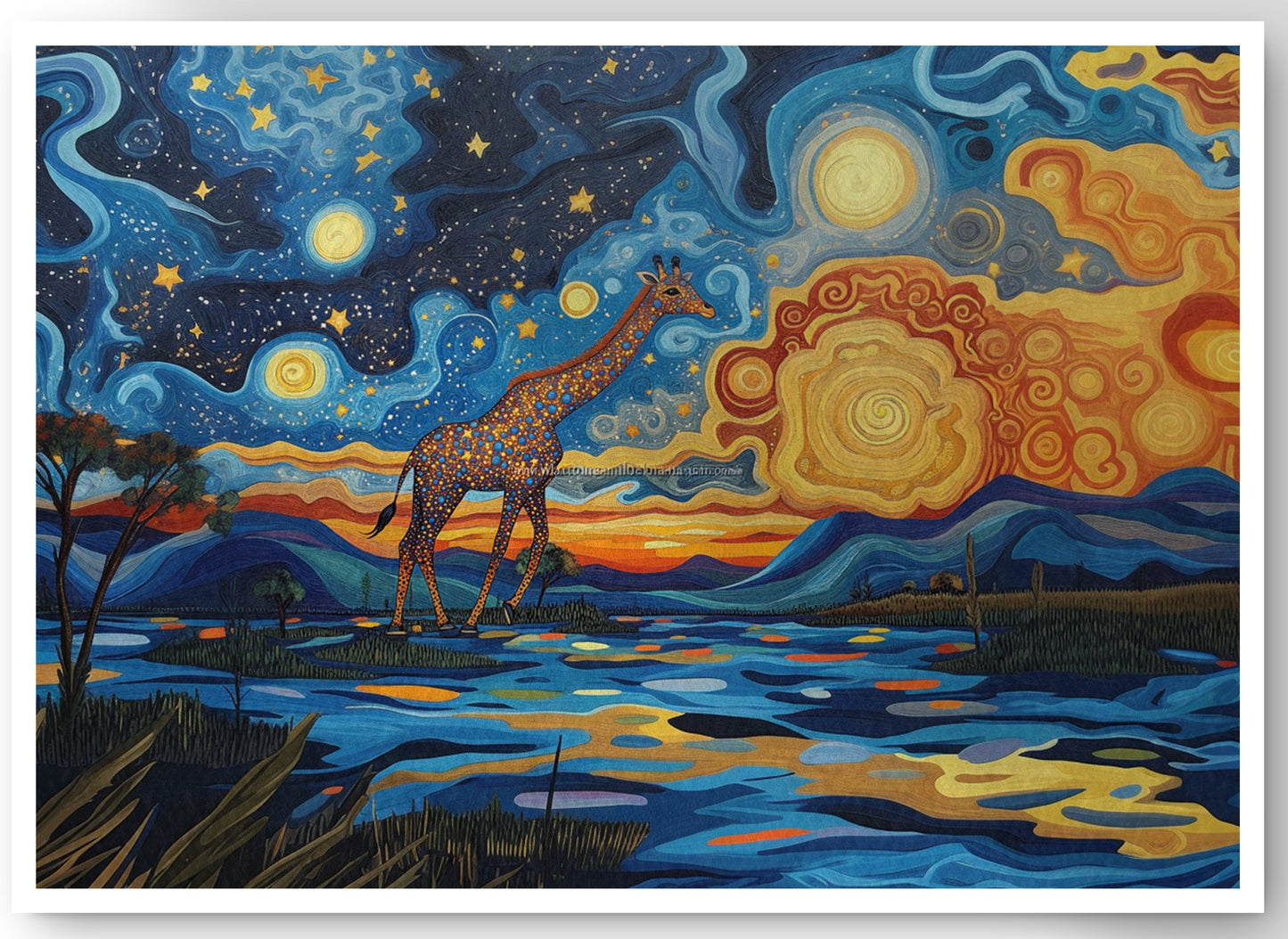 Blue Safari Sunset African American canvas print by MoomZee Artwork