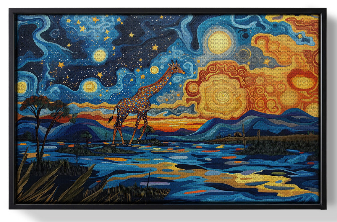 Framed Blue Safari Sunset African American canvas print for home decor