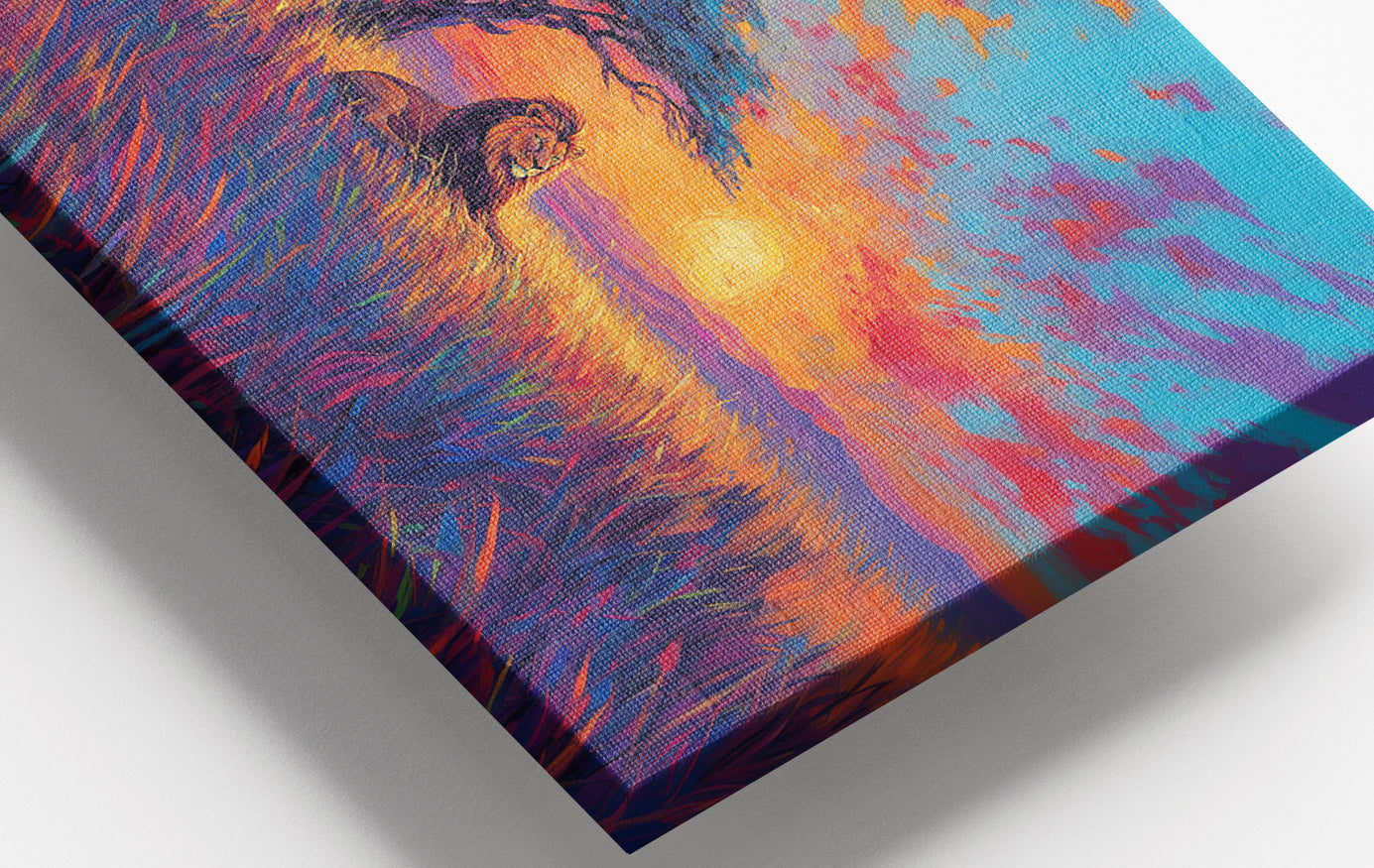 Close-up of Lion Colorful Sunset Black African American canvas print detail