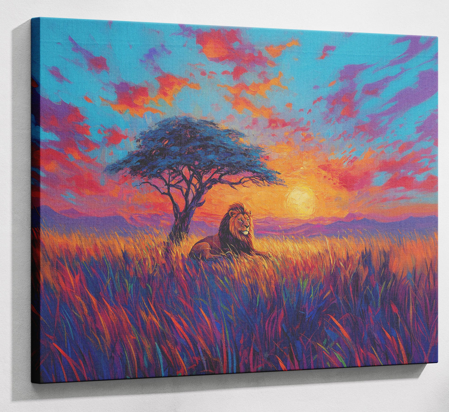 Lion Colorful Sunset Black African American canvas print canvas print with visible wall art format