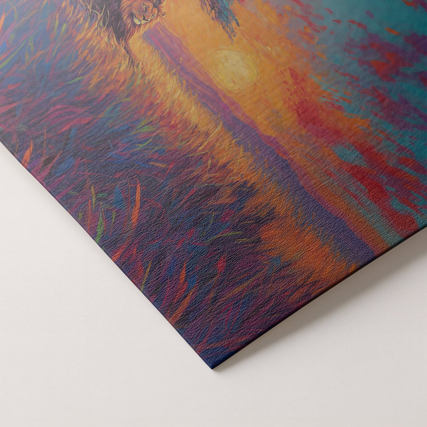 Lion Colorful Sunset Black African American canvas print artwork by MoomZee Artwork