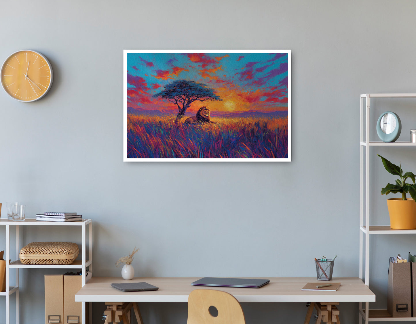 Lion Colorful Sunset Black African American canvas print print view