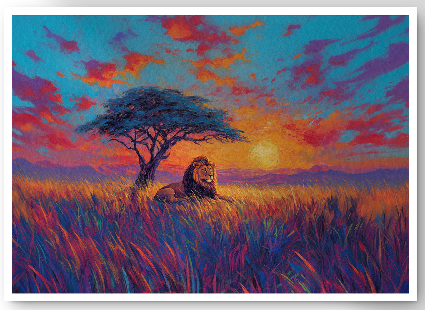 Lion Colorful Sunset Black African American canvas print by MoomZee Artwork