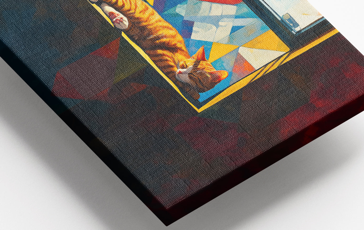 Close-up of Sleeping Orange Cat Window African American canvas print detail