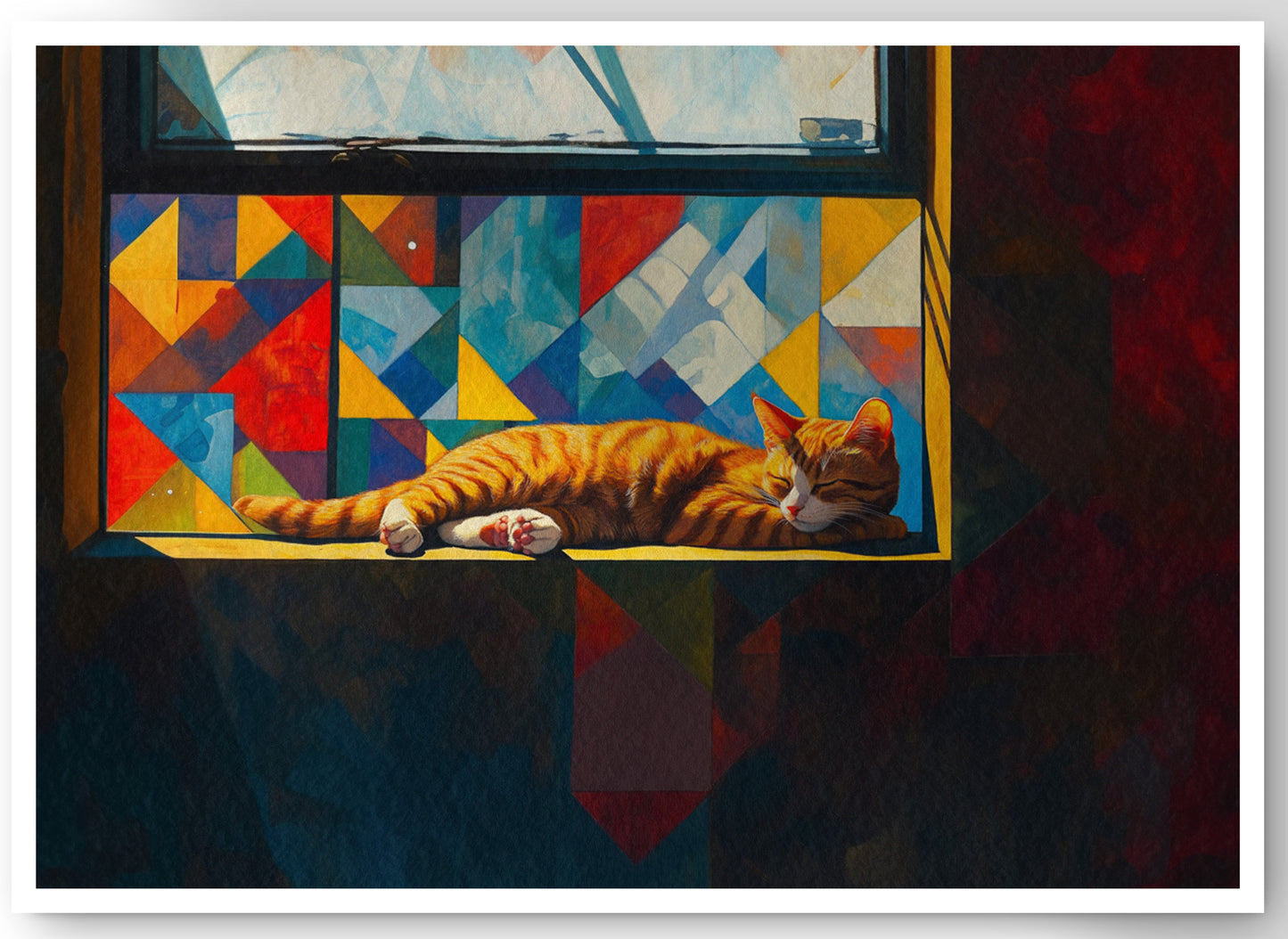 Sleeping Orange Cat Window African American canvas print by MoomZee Artwork