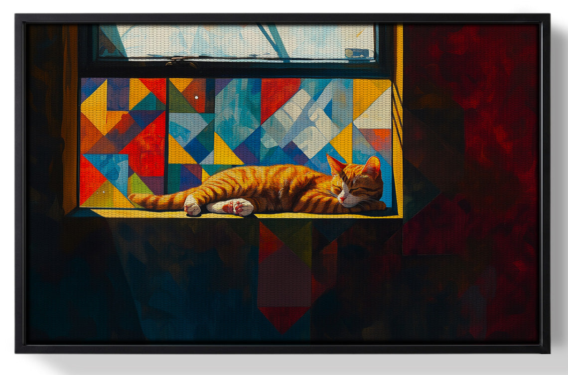 Framed Sleeping Orange Cat Window African American canvas print for home decor