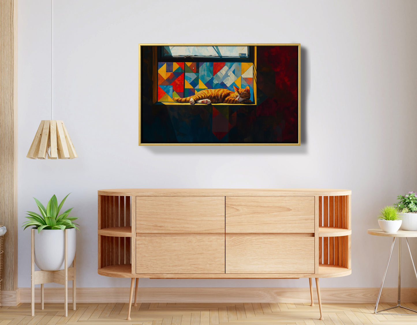 Sleeping Orange Cat Window African American canvas print view 38
