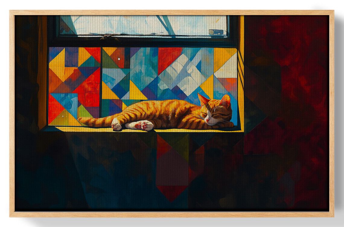 Sleeping Orange Cat Window African American canvas print view 49