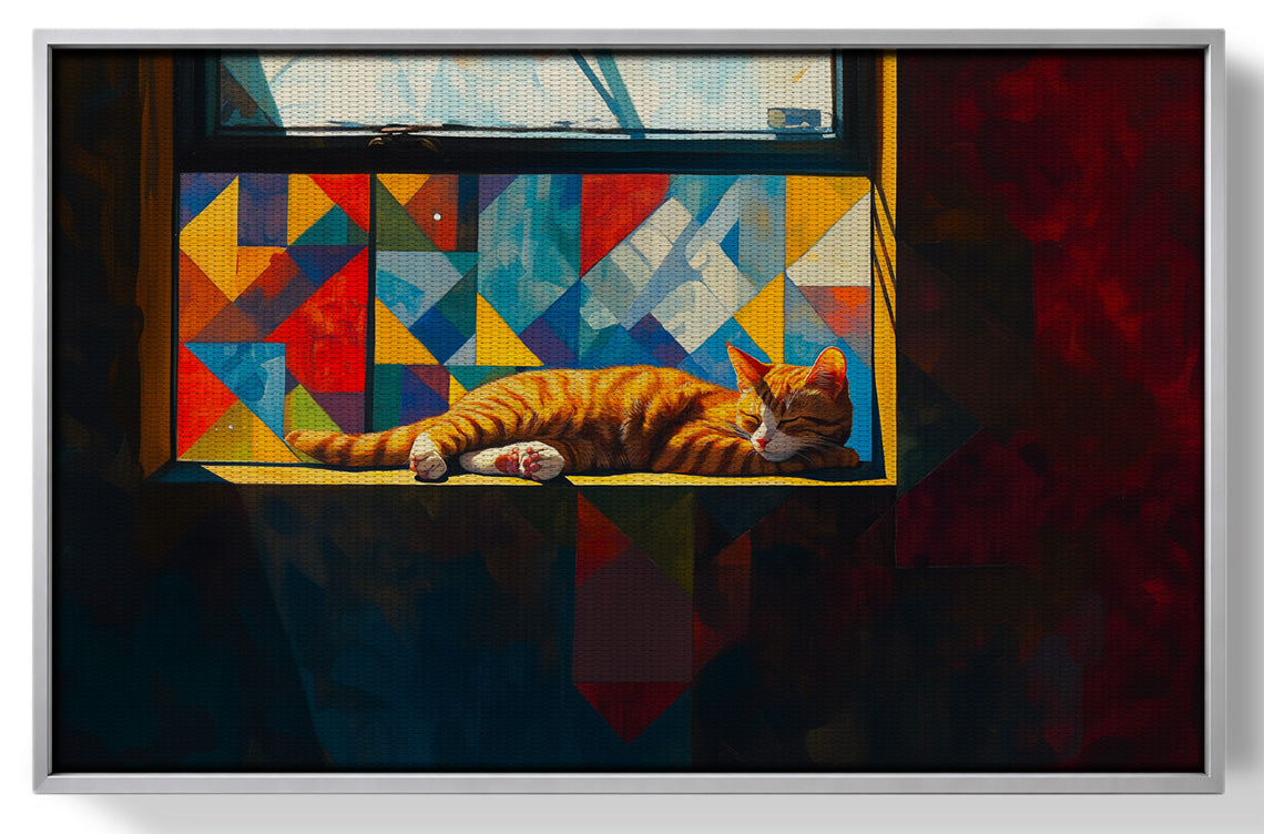 Sleeping Orange Cat Window African American canvas print view 55