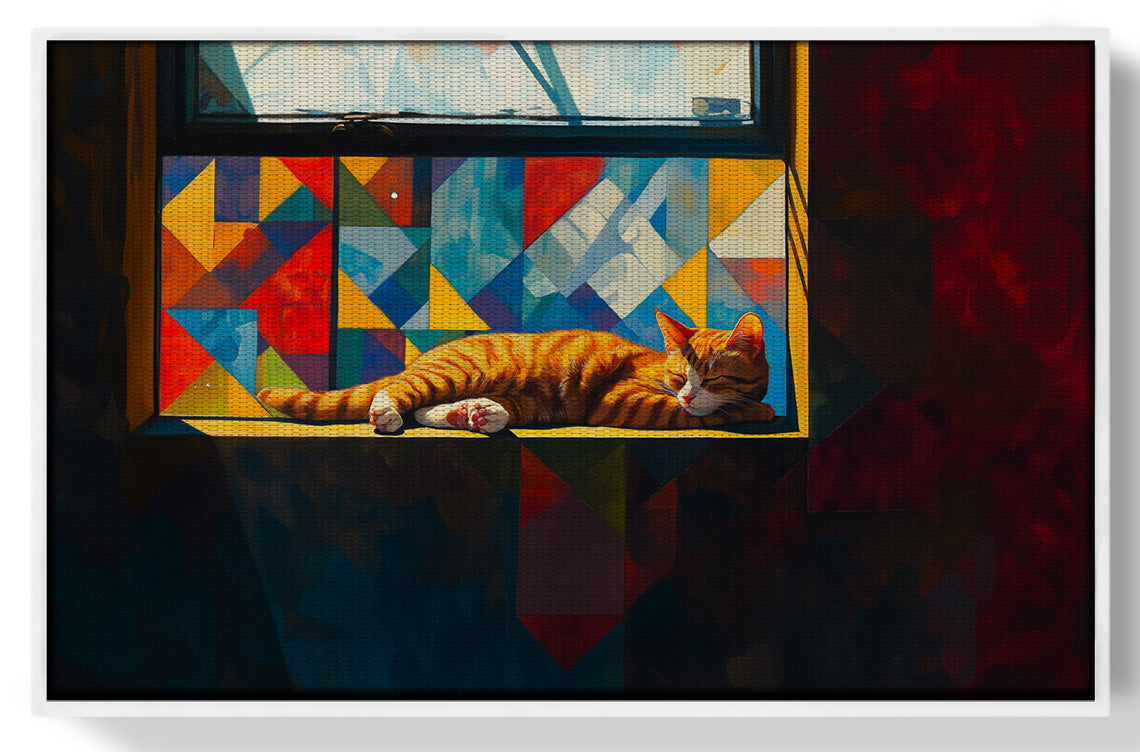 Sleeping Orange Cat Window African American canvas print view 61