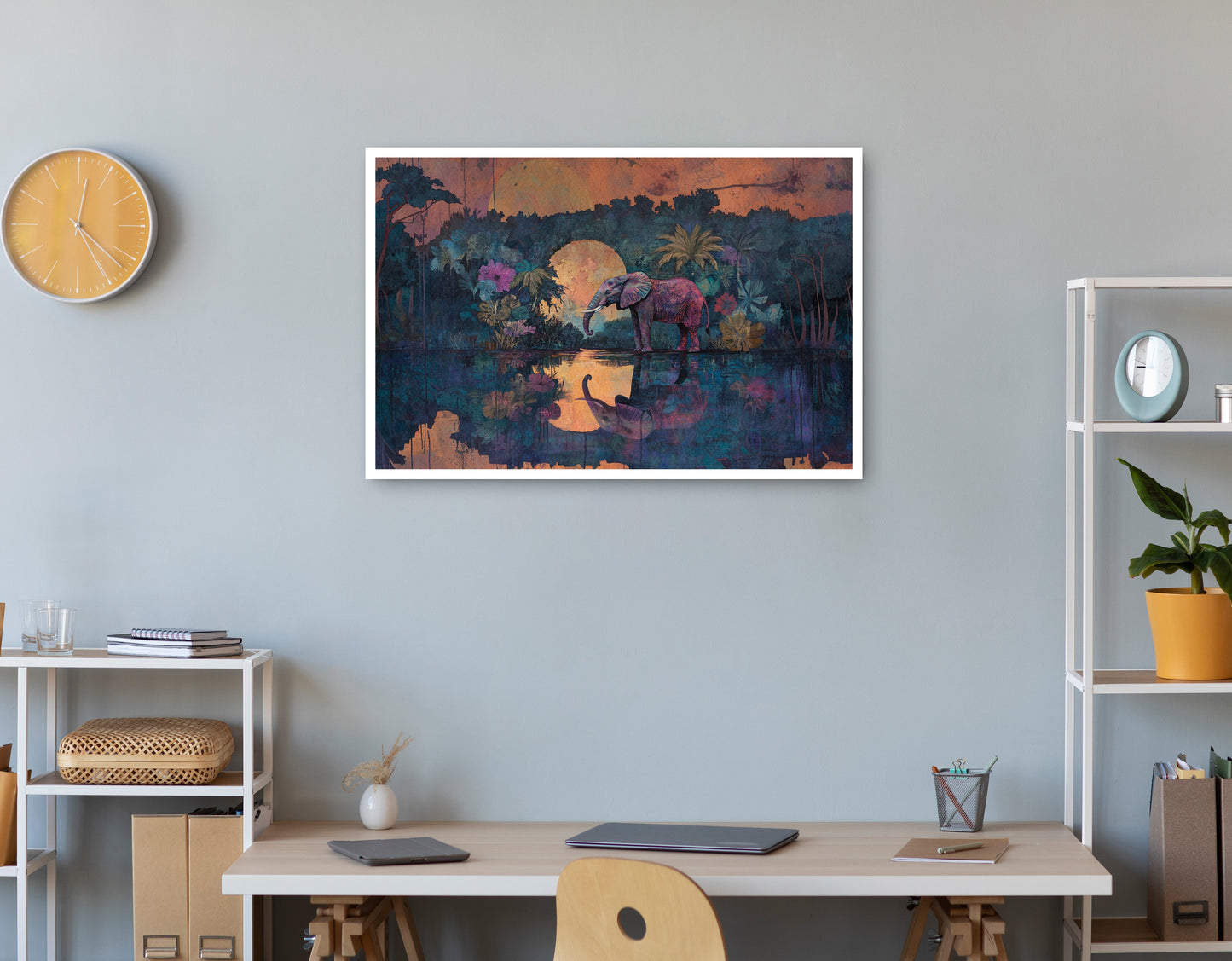 Elephant Moon River African American canvas print print view