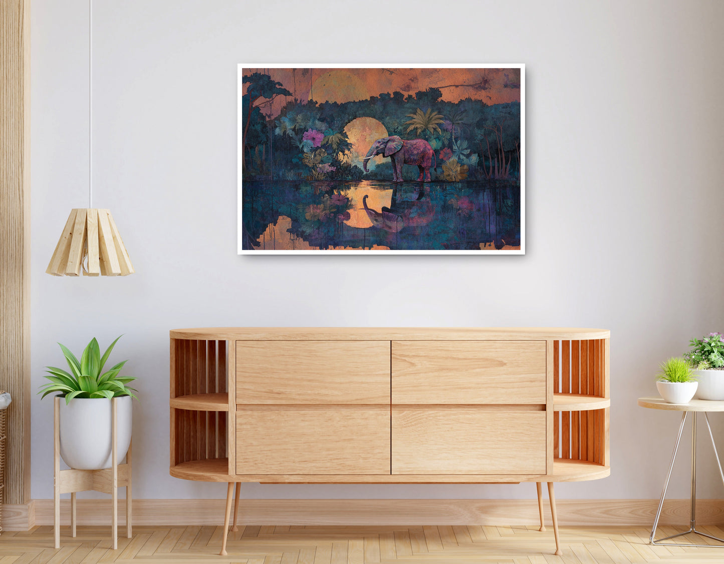 Alternate view of Elephant Moon River African American canvas print