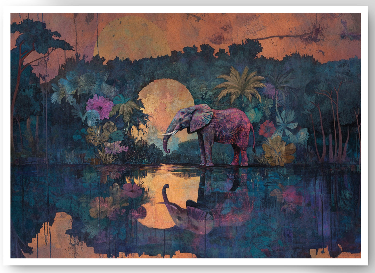 Elephant Moon River African American canvas print by MoomZee Artwork